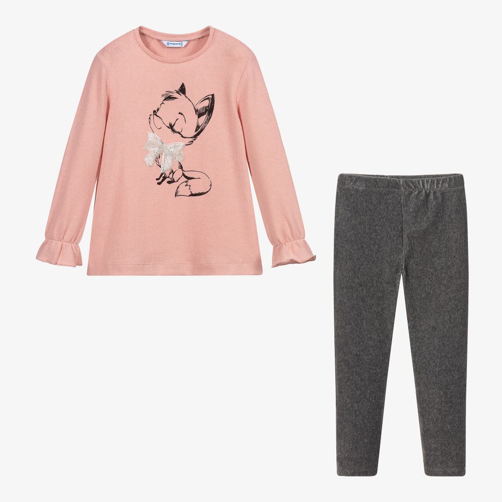 Mayoral-Pink & Grey Fox Leggings Set | Childrensalon Outlet