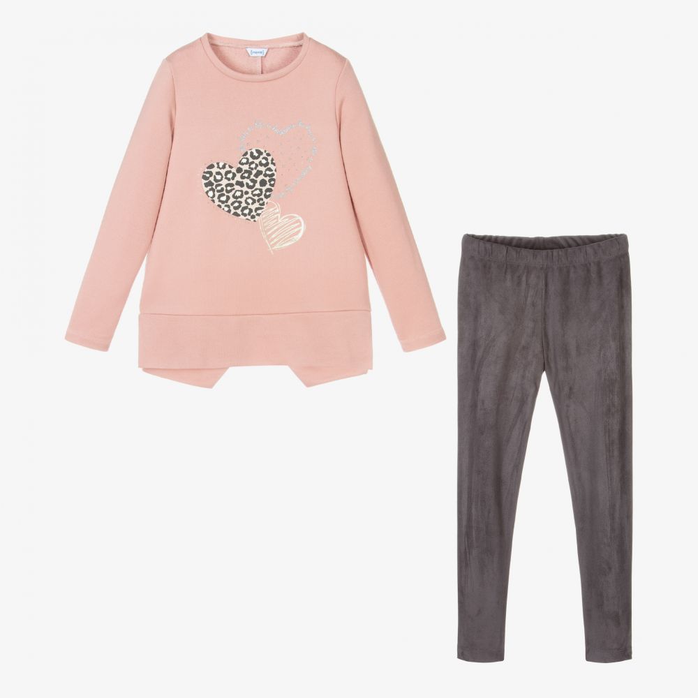 Mayoral-Pink & Grey Heart Leggings Set | Childrensalon Outlet