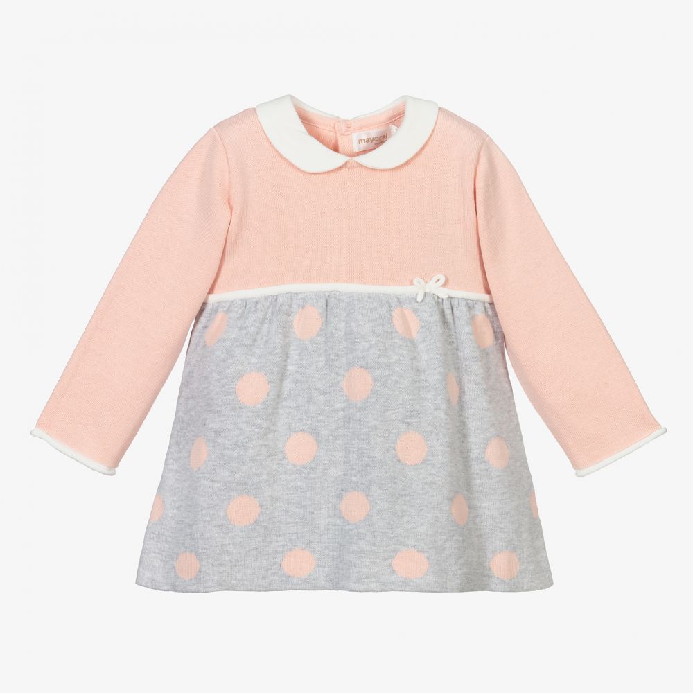 Mayoral Newborn - Pink & Grey Knitted Dress | Childrensalon