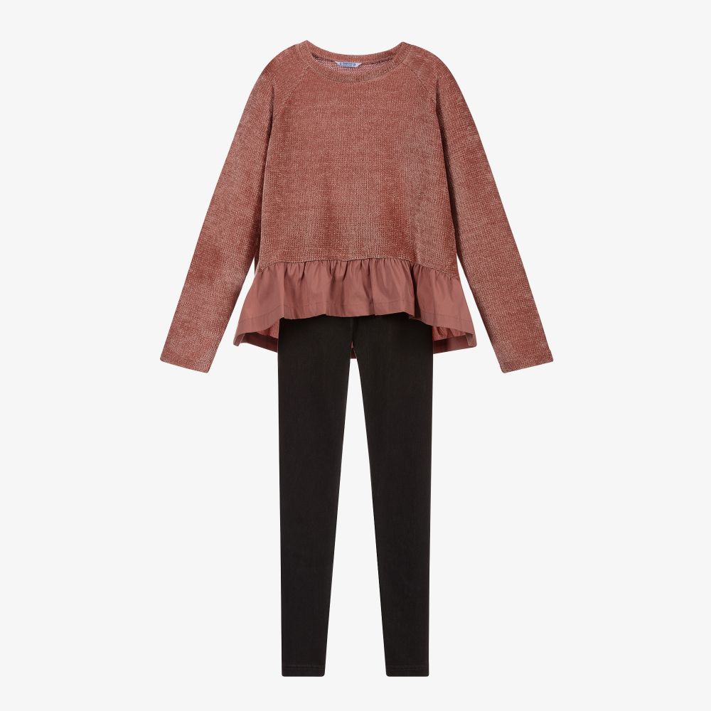 Mayoral-Розовый топ и серые легинсы | Childrensalon Outlet