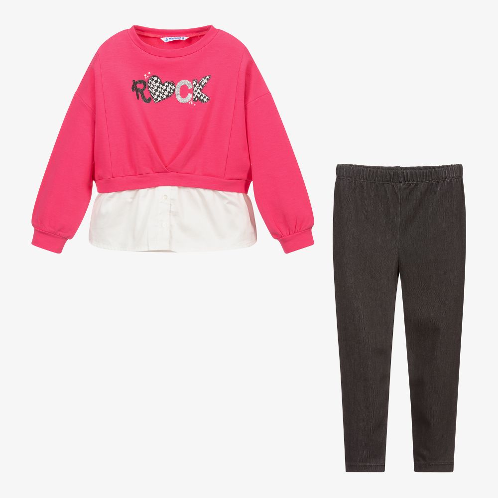 Mayoral-Pink & Grey Leggings Set | Childrensalon Outlet