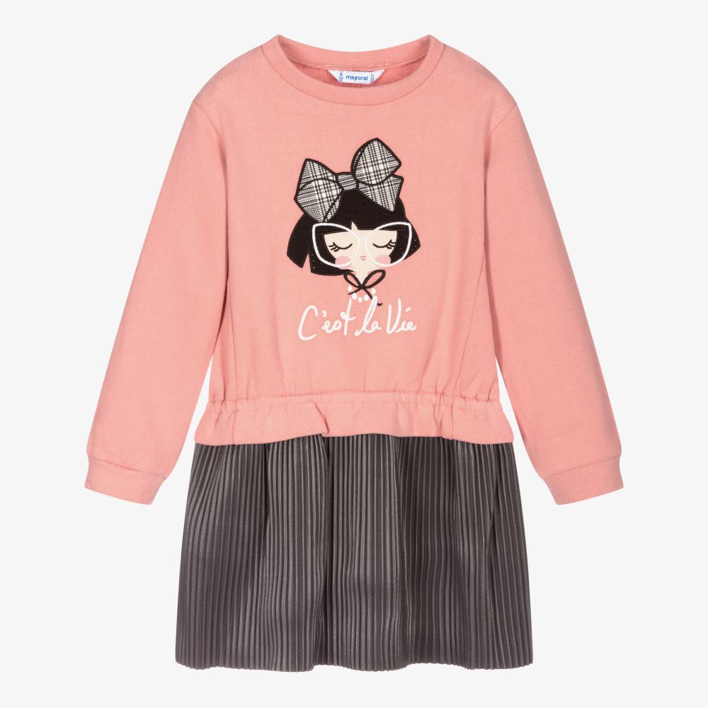 Mayoral-Pink & Grey Pleated Dress | Childrensalon Outlet