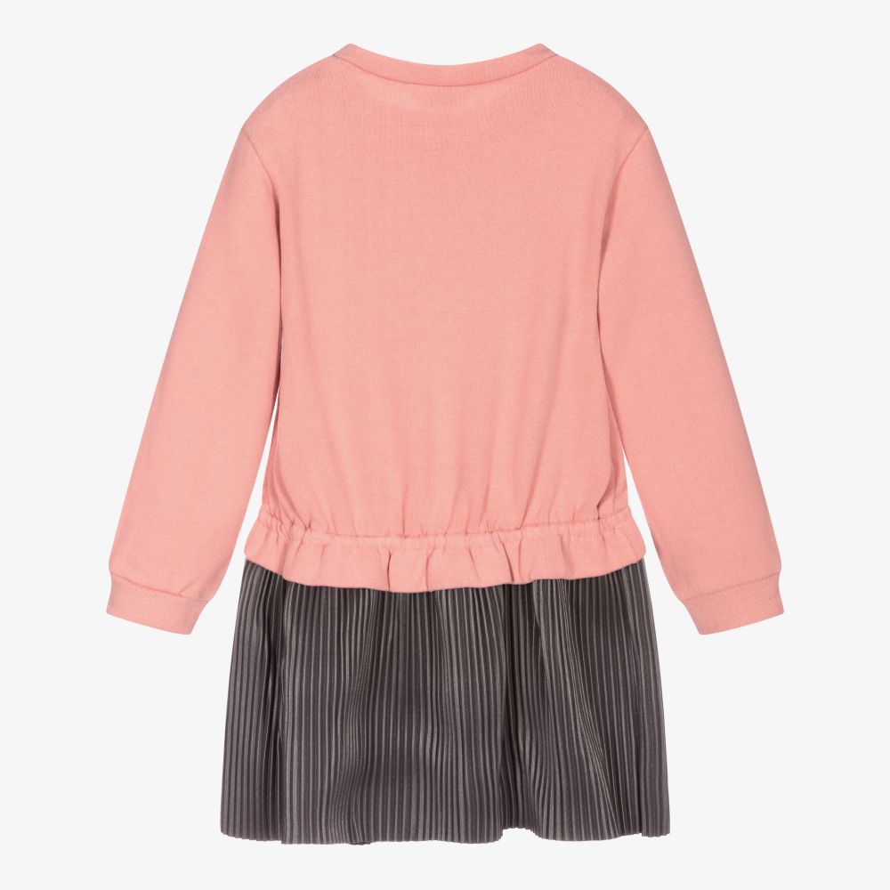 مايورال-فستان جيرسي وجلد صناعي بكسرات لون زهري ورمادي | Childrensalon Outlet