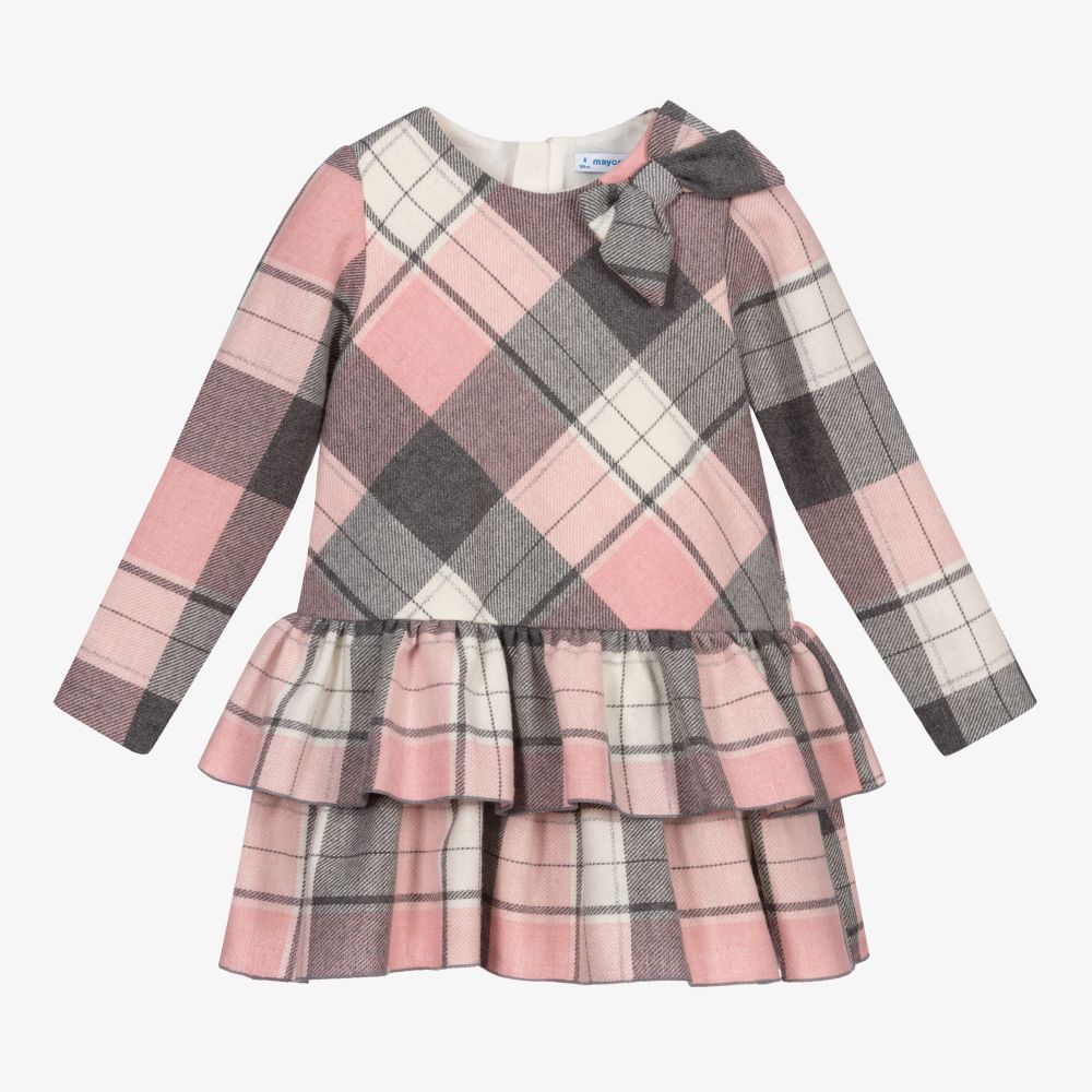 Mayoral - Розово-серое платье в шотландскую клетку | Childrensalon