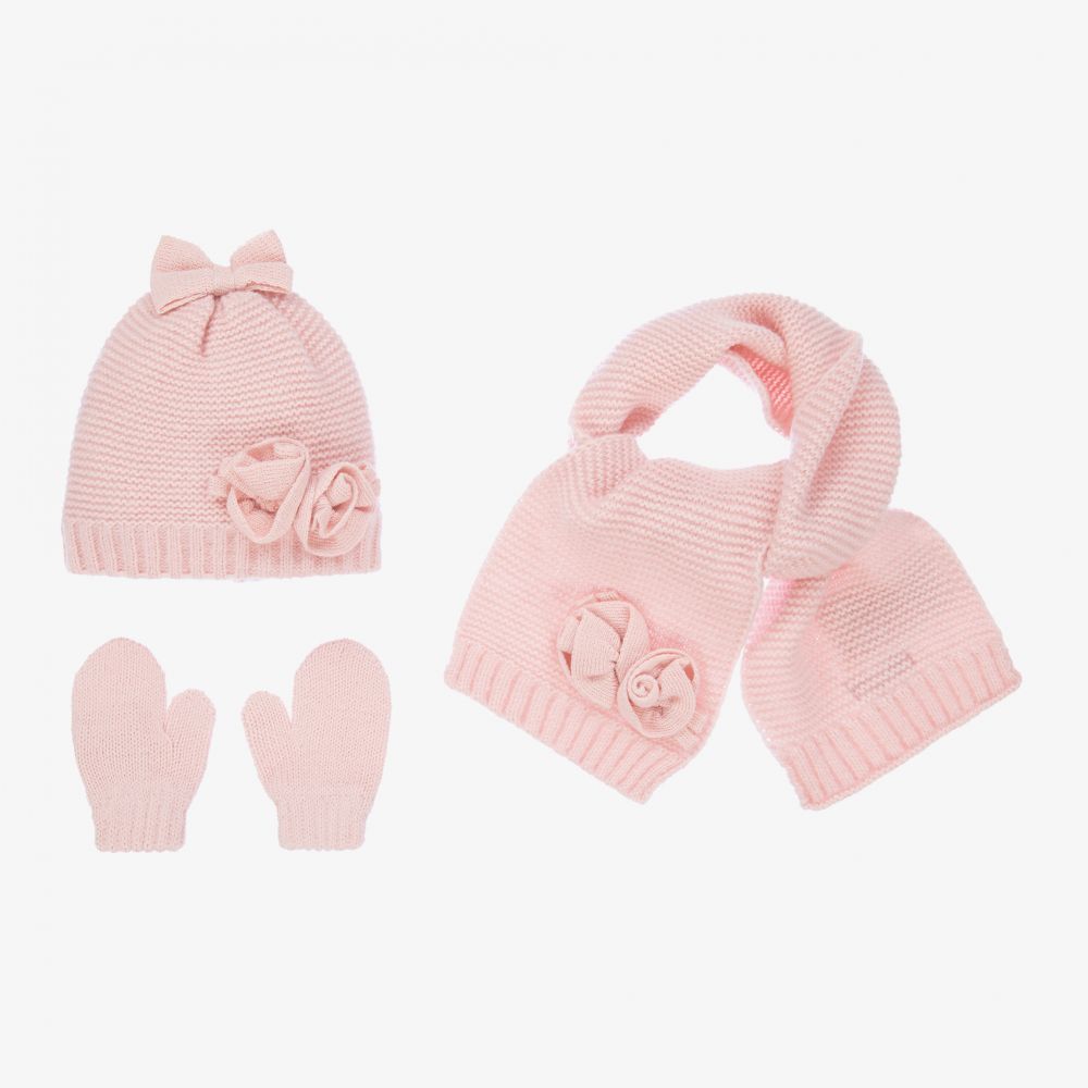 Mayoral - Ensemble bonnet, écharpe et gants rose | Childrensalon