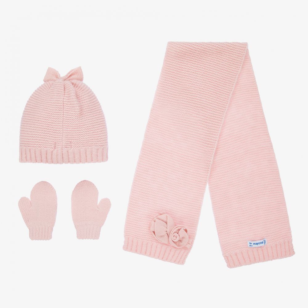 Ensemble bonnet, écharpe et gants fille Cyrillus en rose