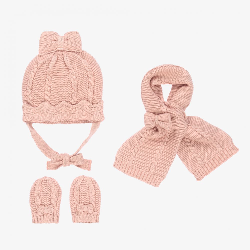 Mayoral Newborn - Ensemble bonnets, écharpes et moufles rose | Childrensalon