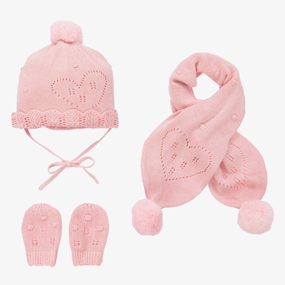 Mayoral Newborn - Écharpe, bonnet et moufles roses | Childrensalon