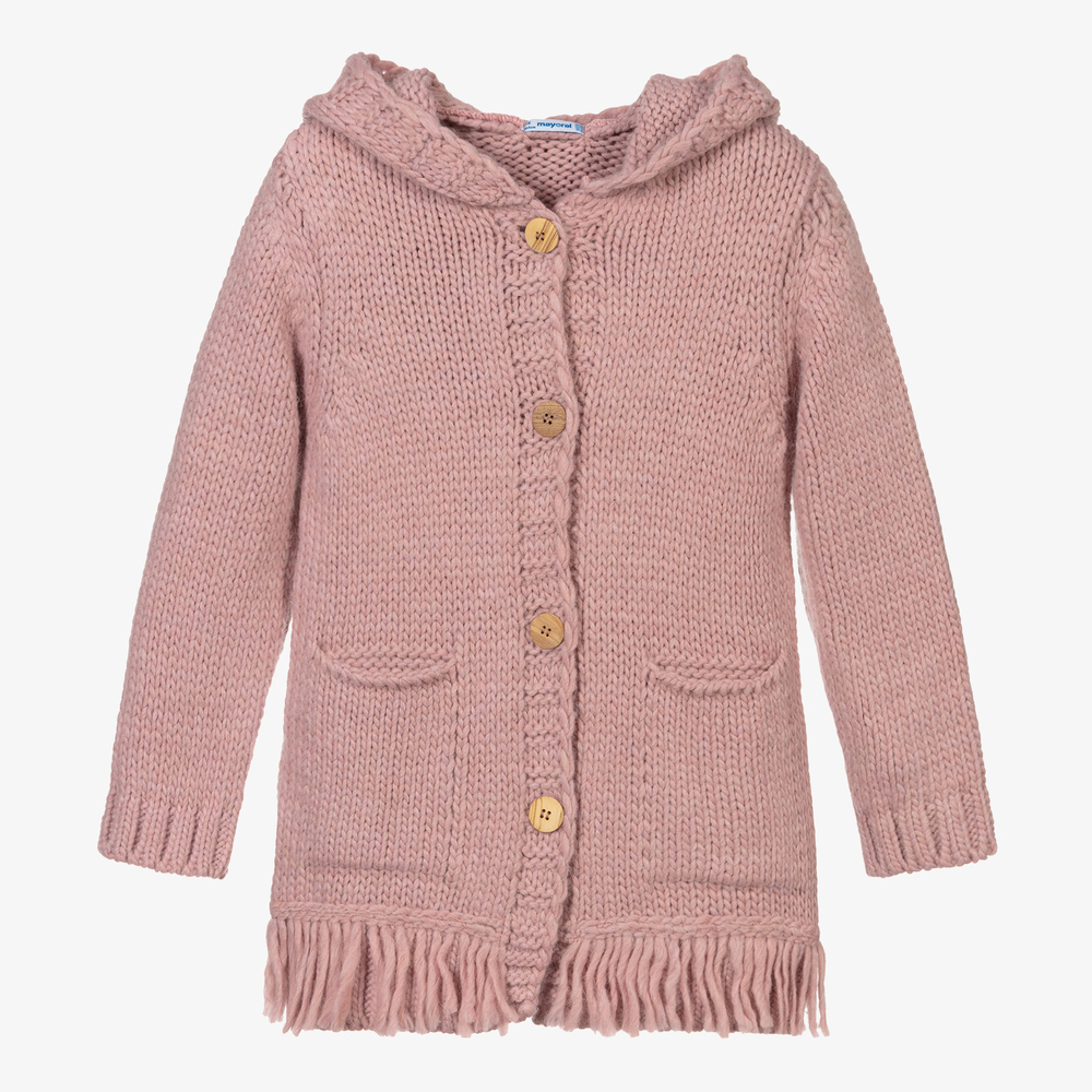 Mayoral - Rosa lange Strickjacke mit Kapuze | Childrensalon