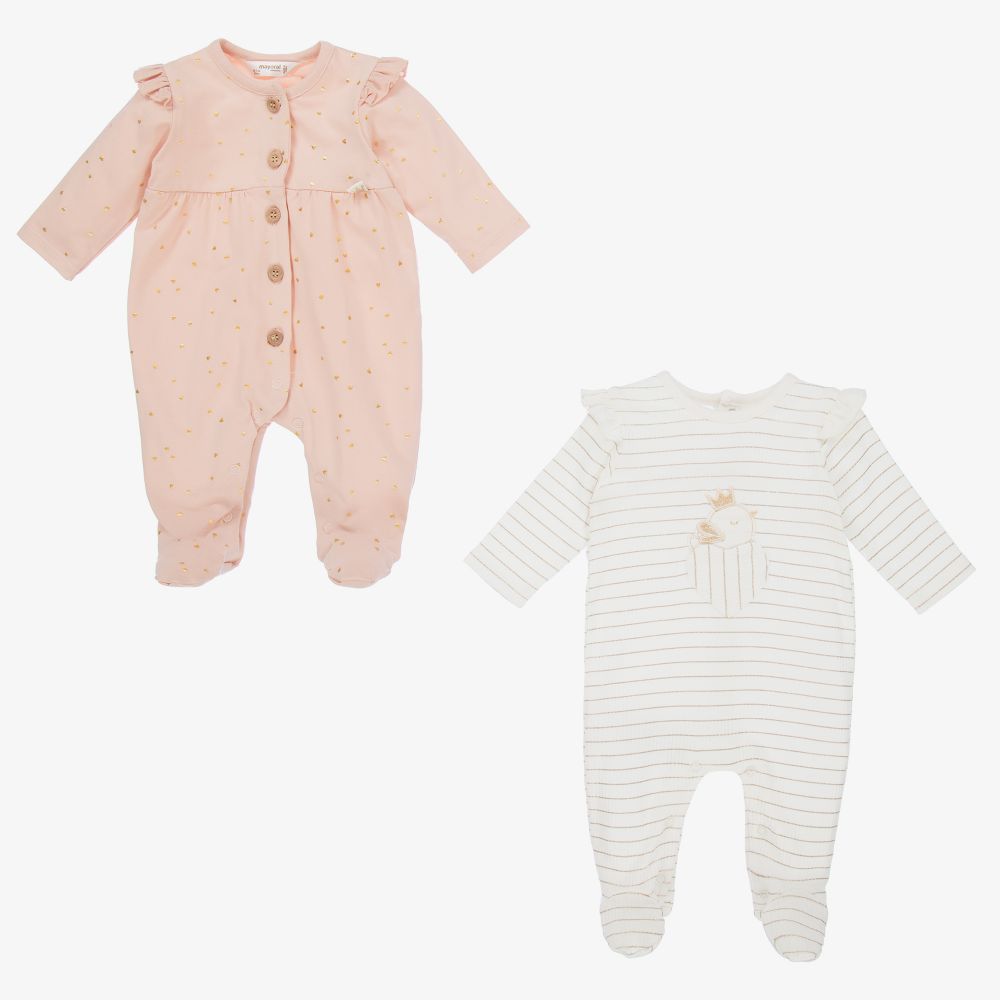 Mayoral Newborn - Pink & Ivory Babygrows (2 Pack) | Childrensalon