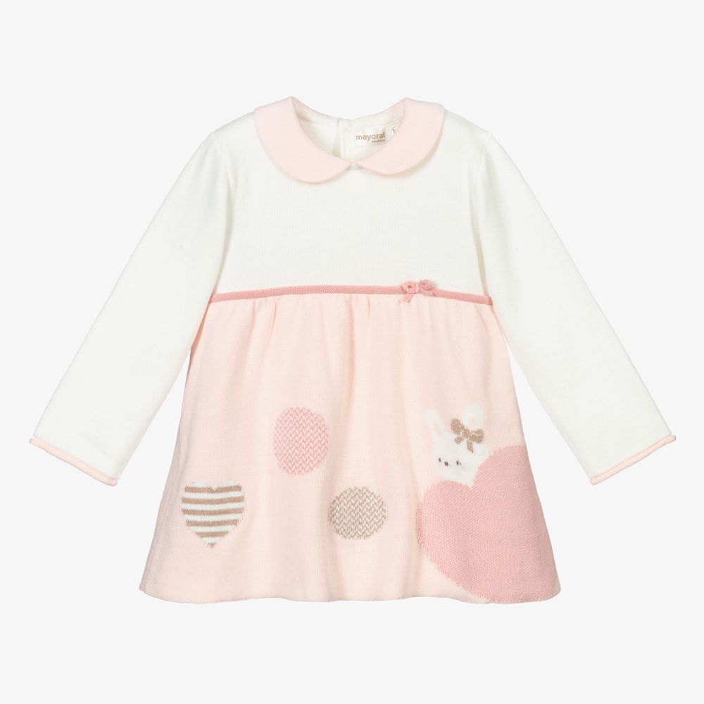 Mayoral Newborn - Розово-кремовое трикотажное платье | Childrensalon