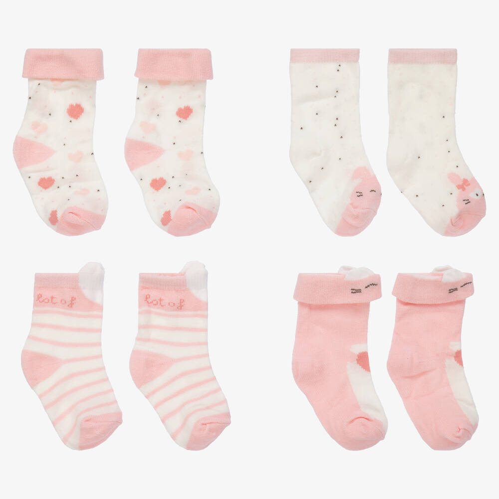 Mayoral Newborn - Pink & Ivory socks (4 Pack) | Childrensalon
