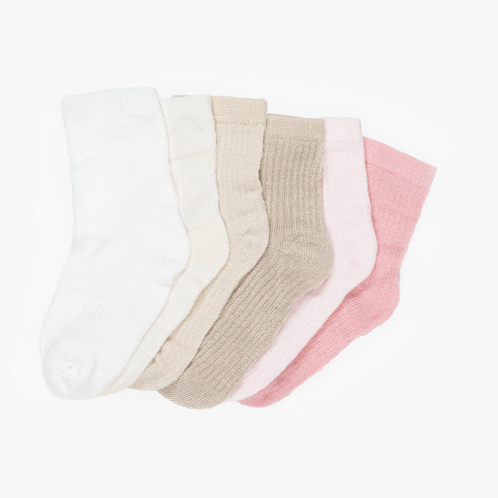 Mayoral Newborn-Pink & Ivory Socks 6 Pack | Childrensalon Outlet