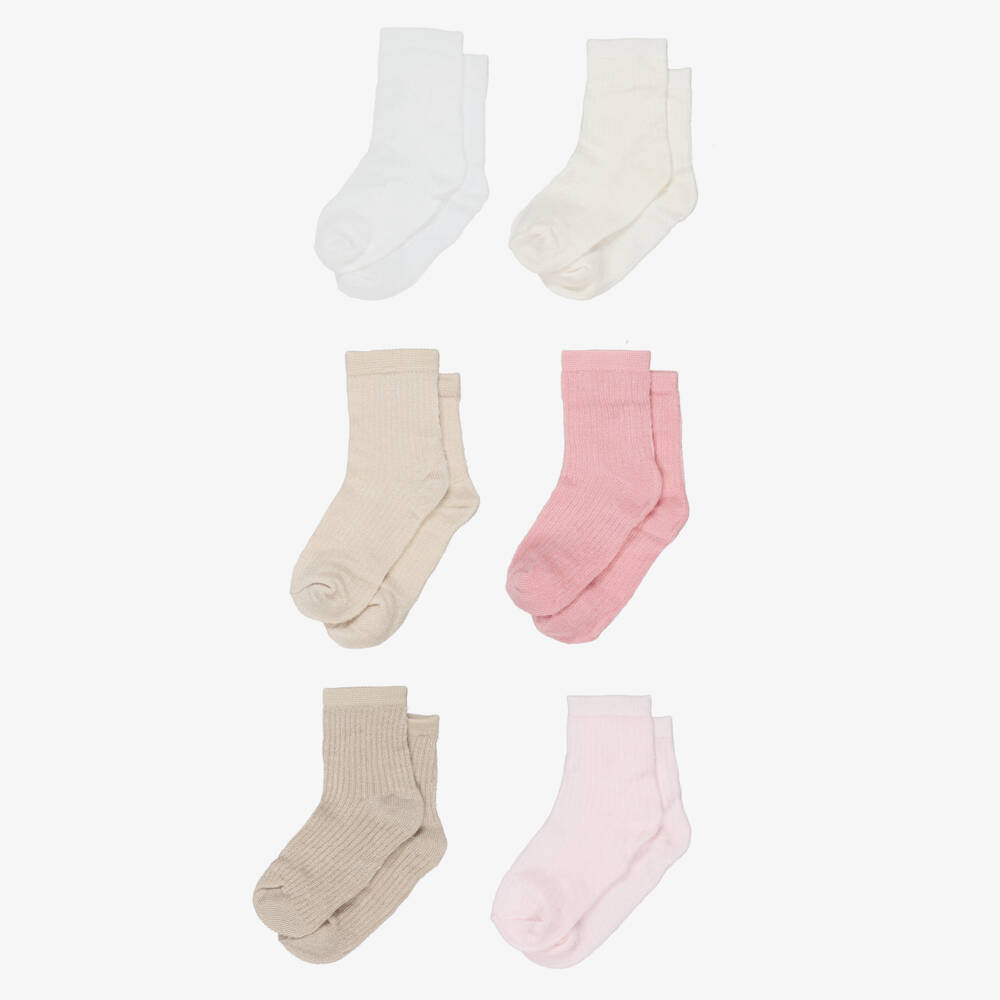 Mayoral Newborn-Pink & Ivory Socks 6 Pack | Childrensalon Outlet