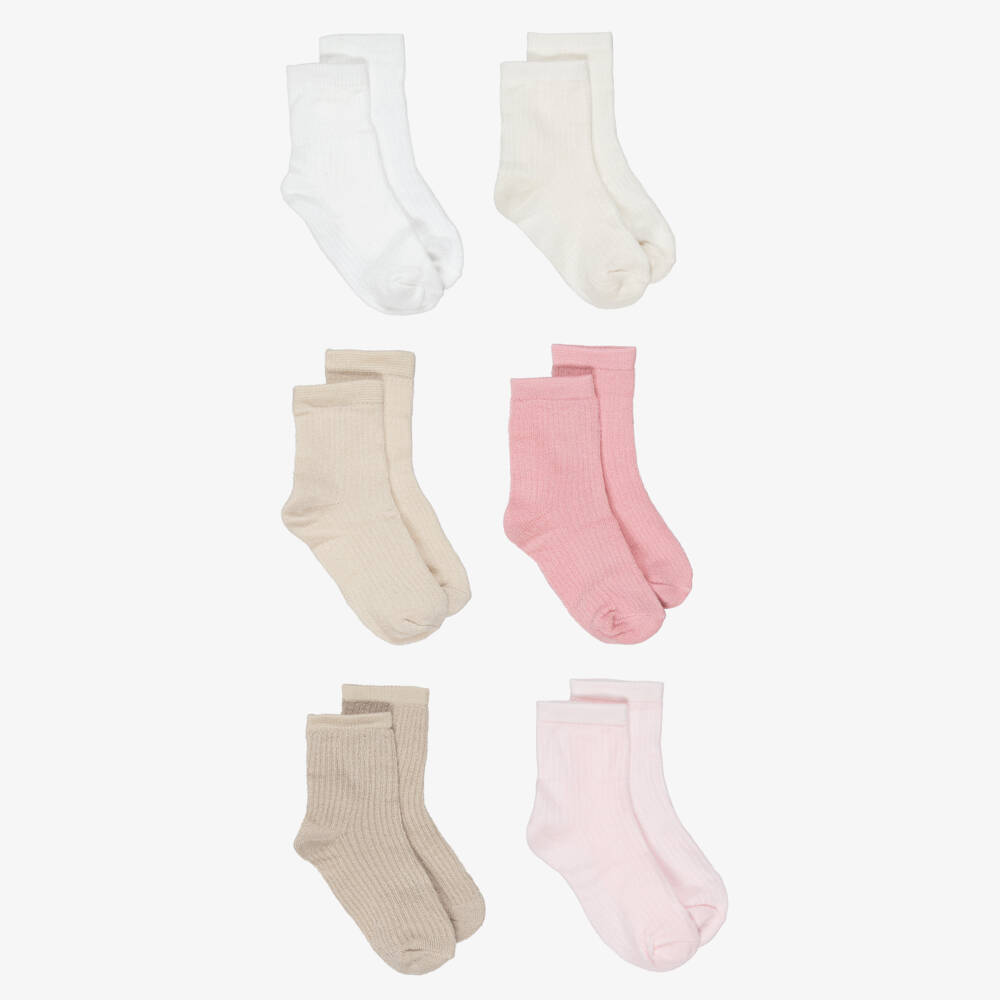 Mayoral Newborn-Pink & Ivory Socks 6 Pack | Childrensalon Outlet