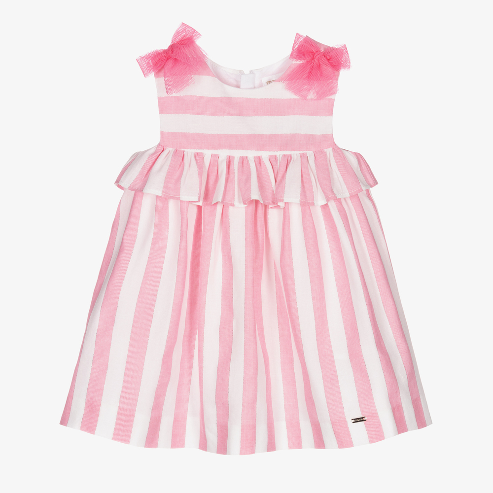Mayoral Newborn - Кремовое платье в розовую полоску и трусики | Childrensalon
