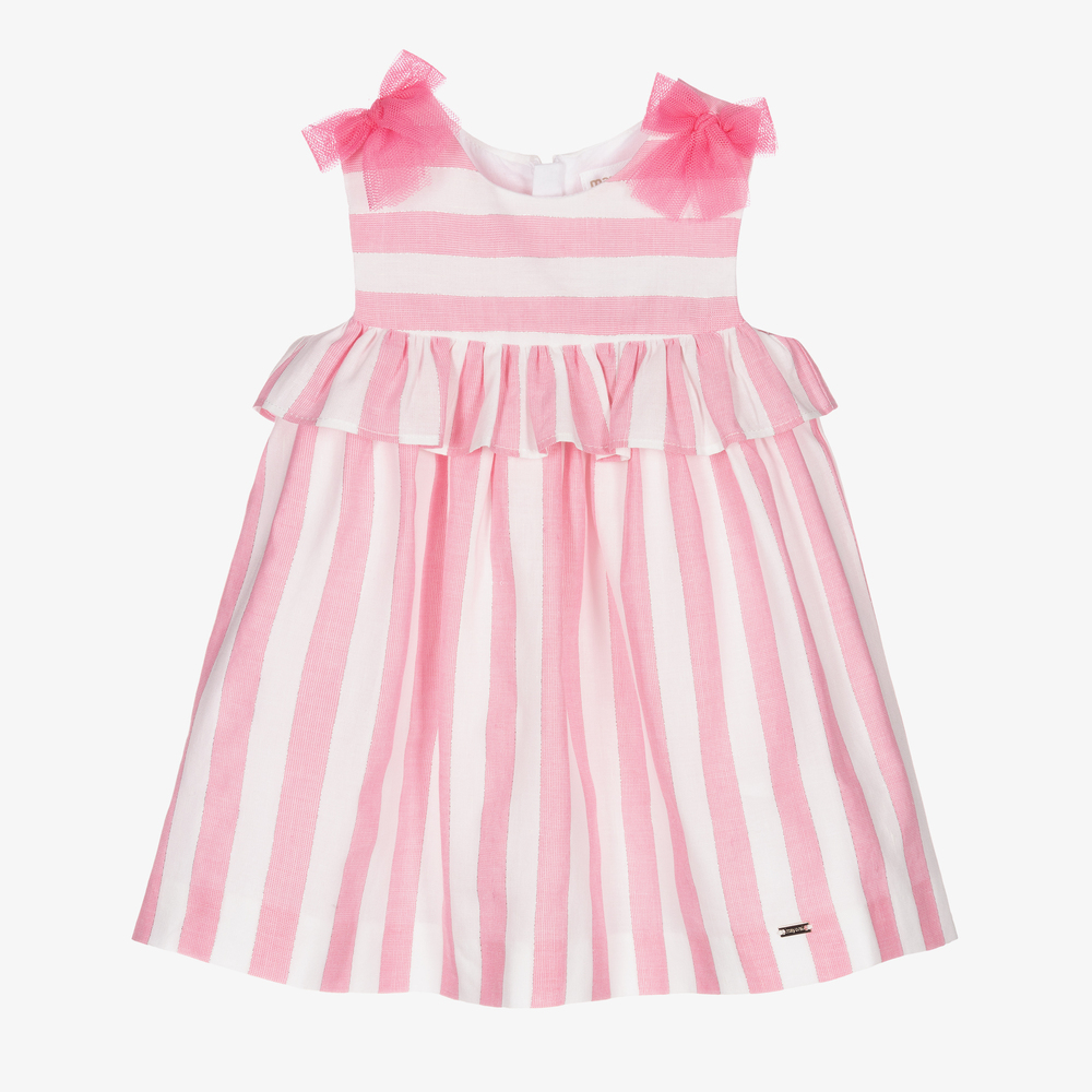 Mayoral Newborn - Gestreiftes Kleid-Set in Rosa und Elfenbein | Childrensalon