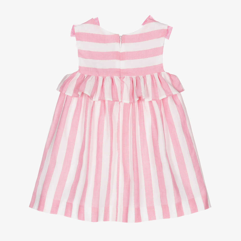 مايورال Newborn-طقم فستان مزيج كتان وقطن مقلم لون زهري وعاجي | Childrensalon Outlet