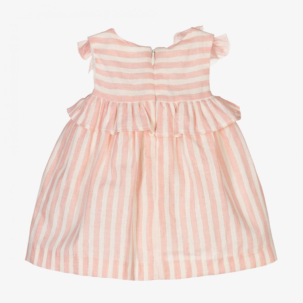 مايورال Newborn-طقم فستان مزيج كتان وقطن مقلم لون زهري وعاجي | Childrensalon Outlet