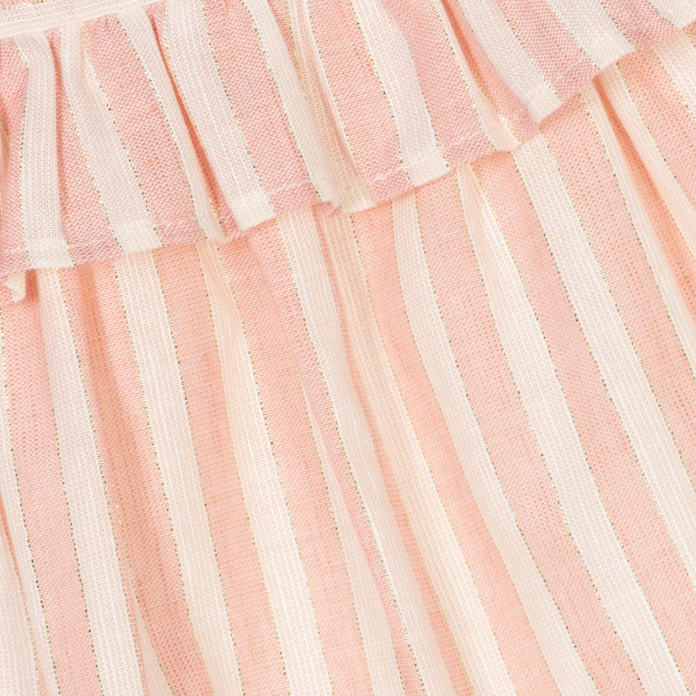 مايورال Newborn-طقم فستان مزيج كتان وقطن مقلم لون زهري وعاجي | Childrensalon Outlet