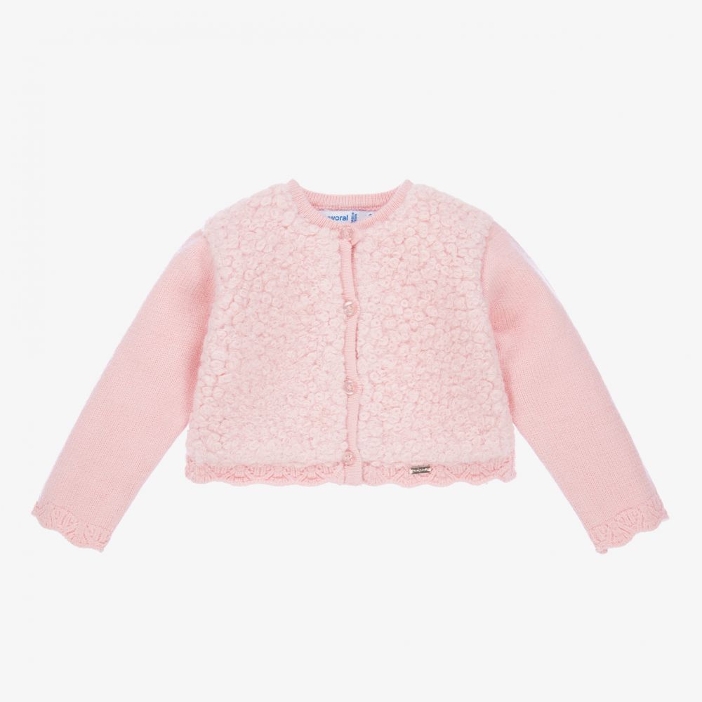Mayoral - Pink Knitted Bouclé Cardigan | Childrensalon