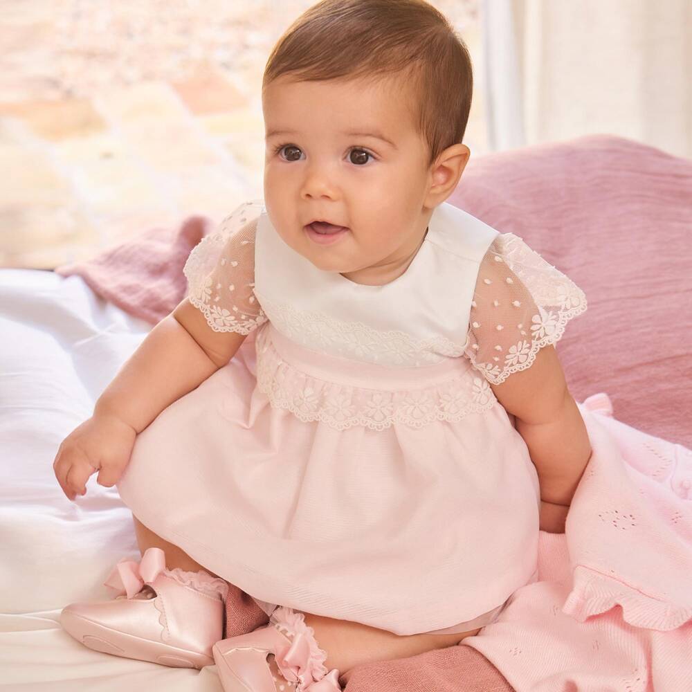 Mayoral Для новорожденных-Pink Lace Ceremony Dress | Childrensalon Outlet