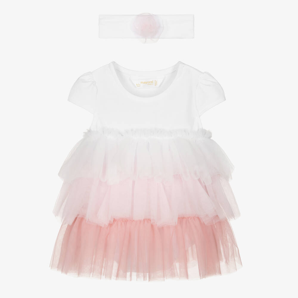 Mayoral Newborn-Pink Ombre Tulle Dress Set | Childrensalon Outlet