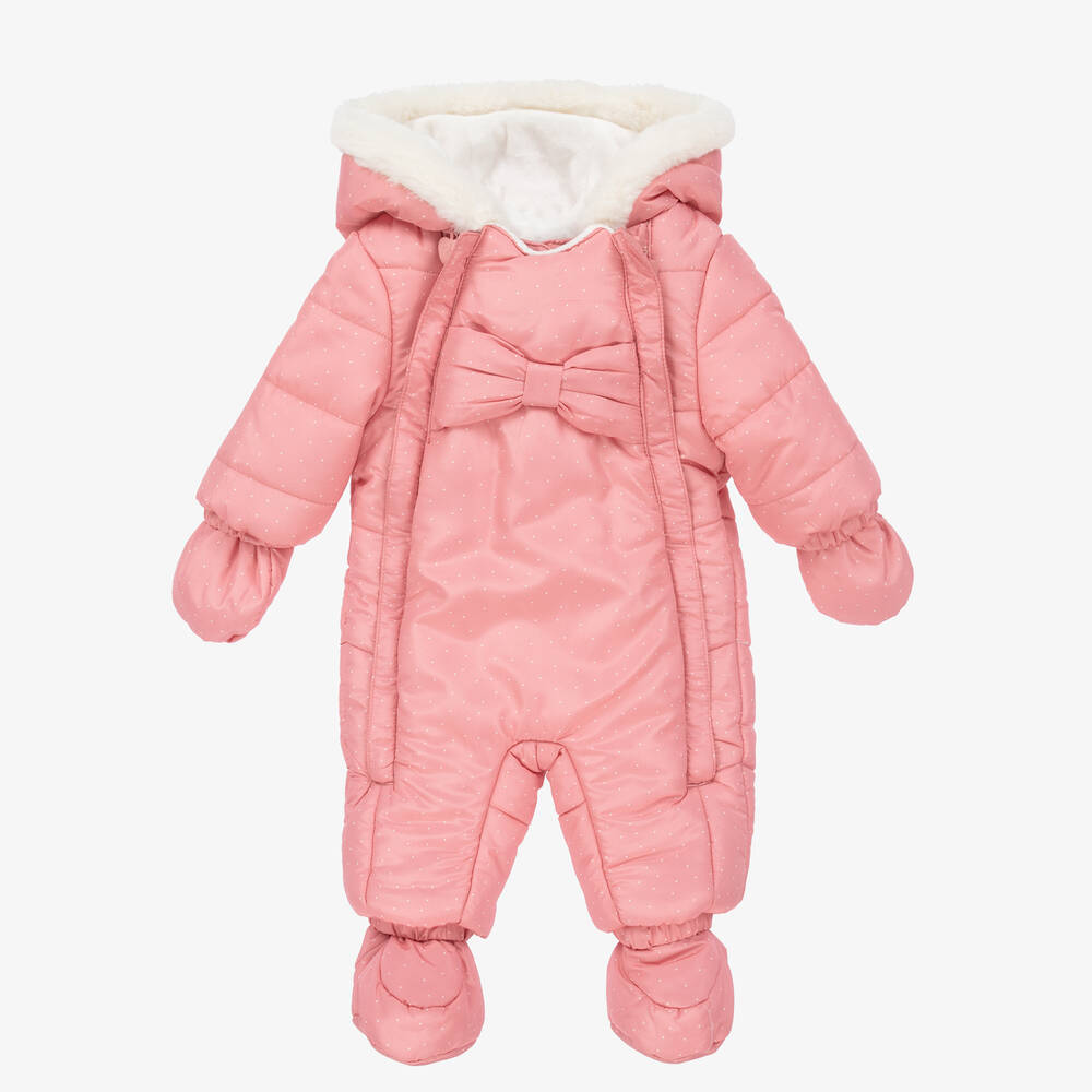 Pink baby snowsuit with discount fur hood