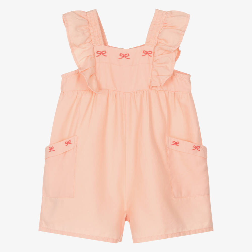 Mayoral-Комбинезон с бантиками персиково-розовый для девочек | Childrensalon Outlet