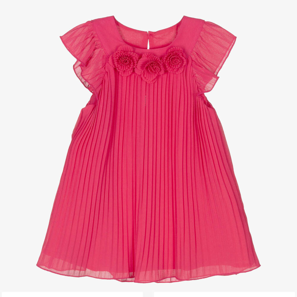 Mayoral-Pink Pleated Flowers Ss Dress | Childrensalon Outlet