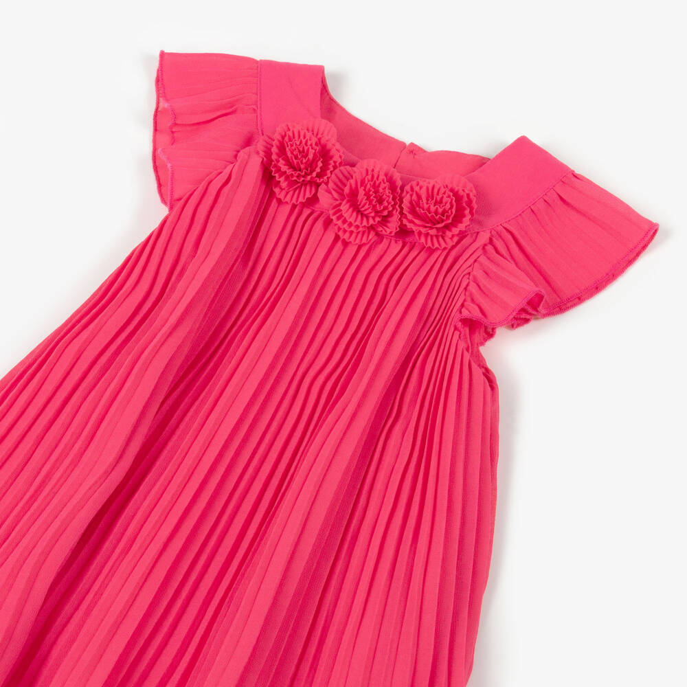 Mayoral-Pink Pleated Flowers Ss Dress | Childrensalon Outlet