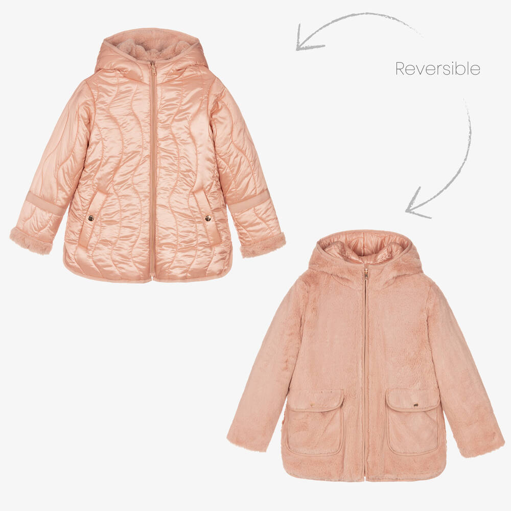 Mayoral - Pink Reversible Fur Coat | Childrensalon