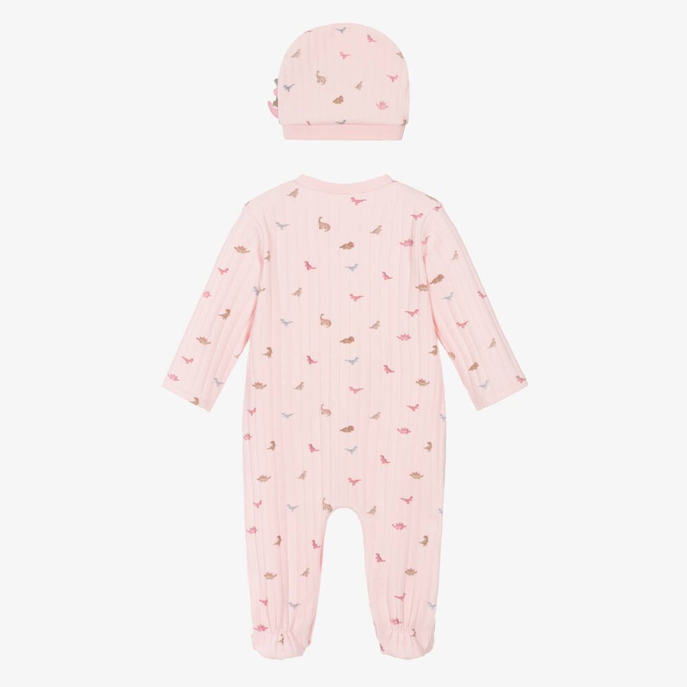 Mayoral Newborn-Pink Ribbed Cotton Dinosaur Babygrow Set | Childrensalon Outlet
