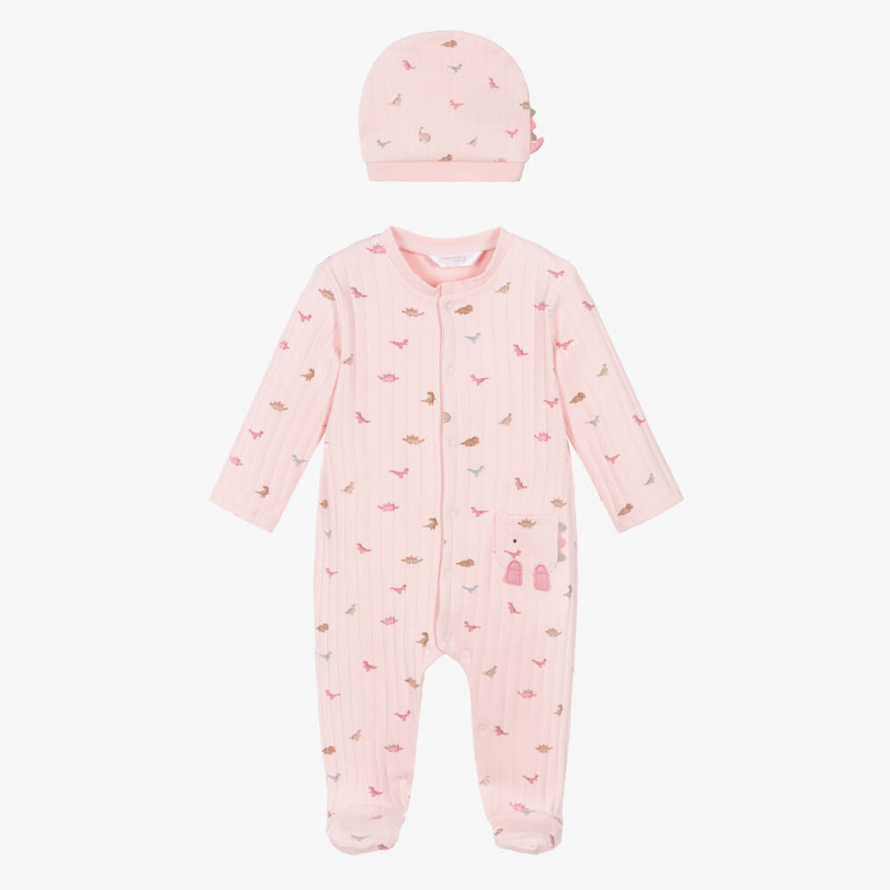 Mayoral Newborn-Pink Ribbed Cotton Dinosaur Babygrow Set | Childrensalon Outlet