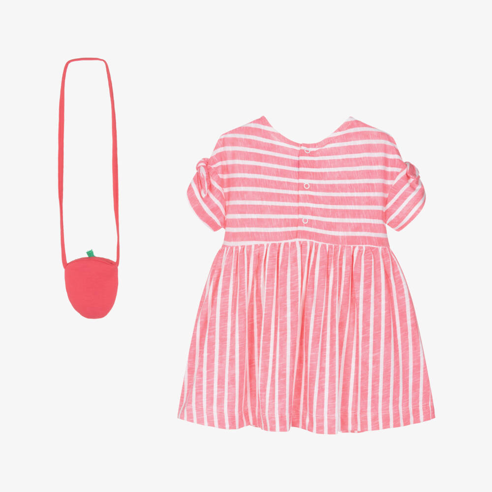 Mayoral-Pink Straped Ss Dress & Strawberry Bag Set | Childrensalon Outlet