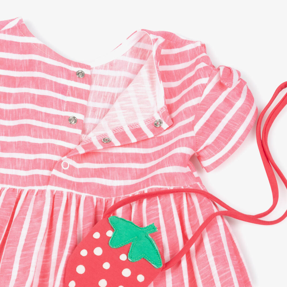 Mayoral-Pink Straped Ss Dress & Strawberry Bag Set | Childrensalon Outlet