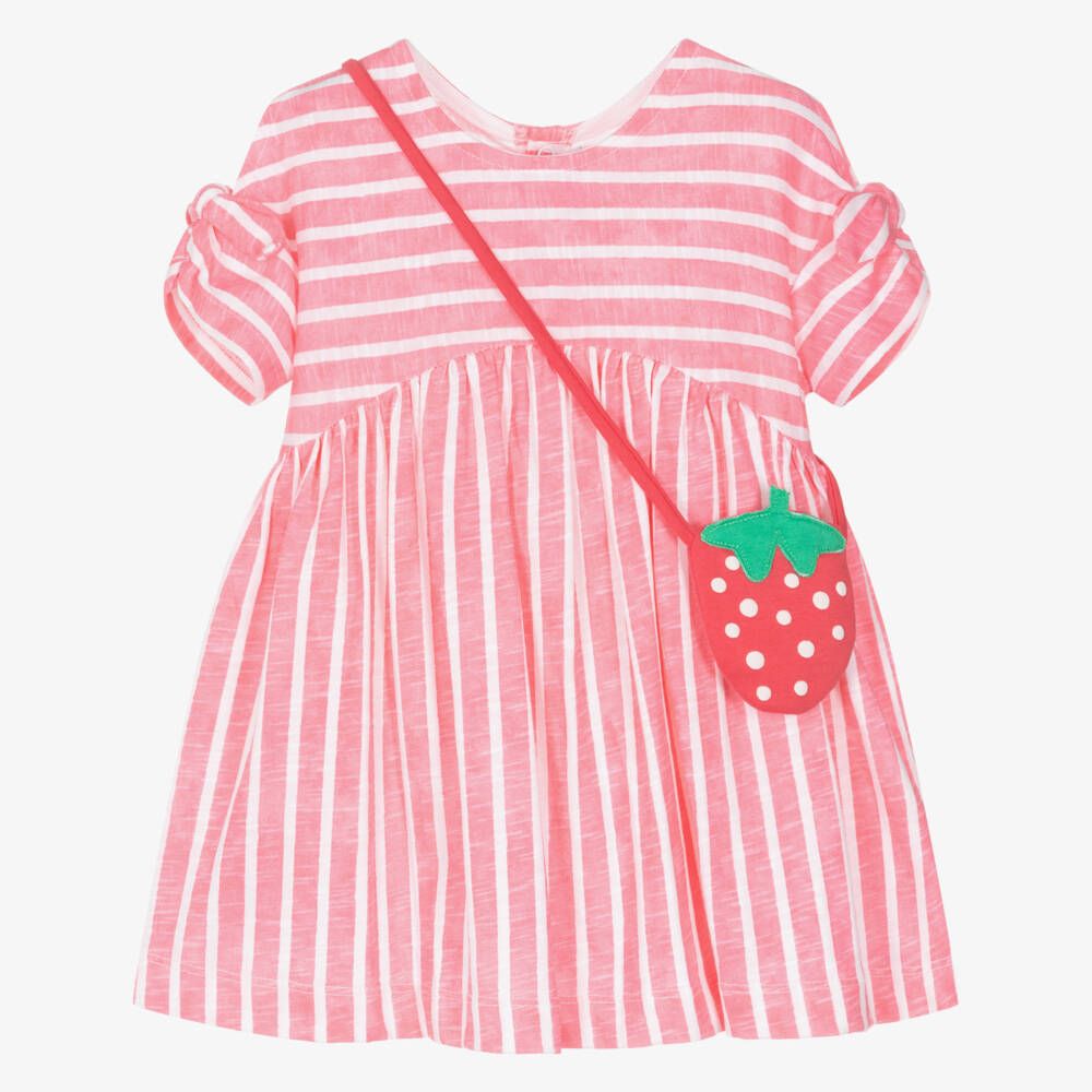 Mayoral-Pink Straped Ss Dress & Strawberry Bag Set | Childrensalon Outlet