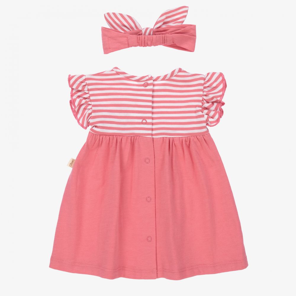 مايورال Newborn-طقم فستان قطن جيرسي مقلم لون زهري وعاجي | Childrensalon Outlet