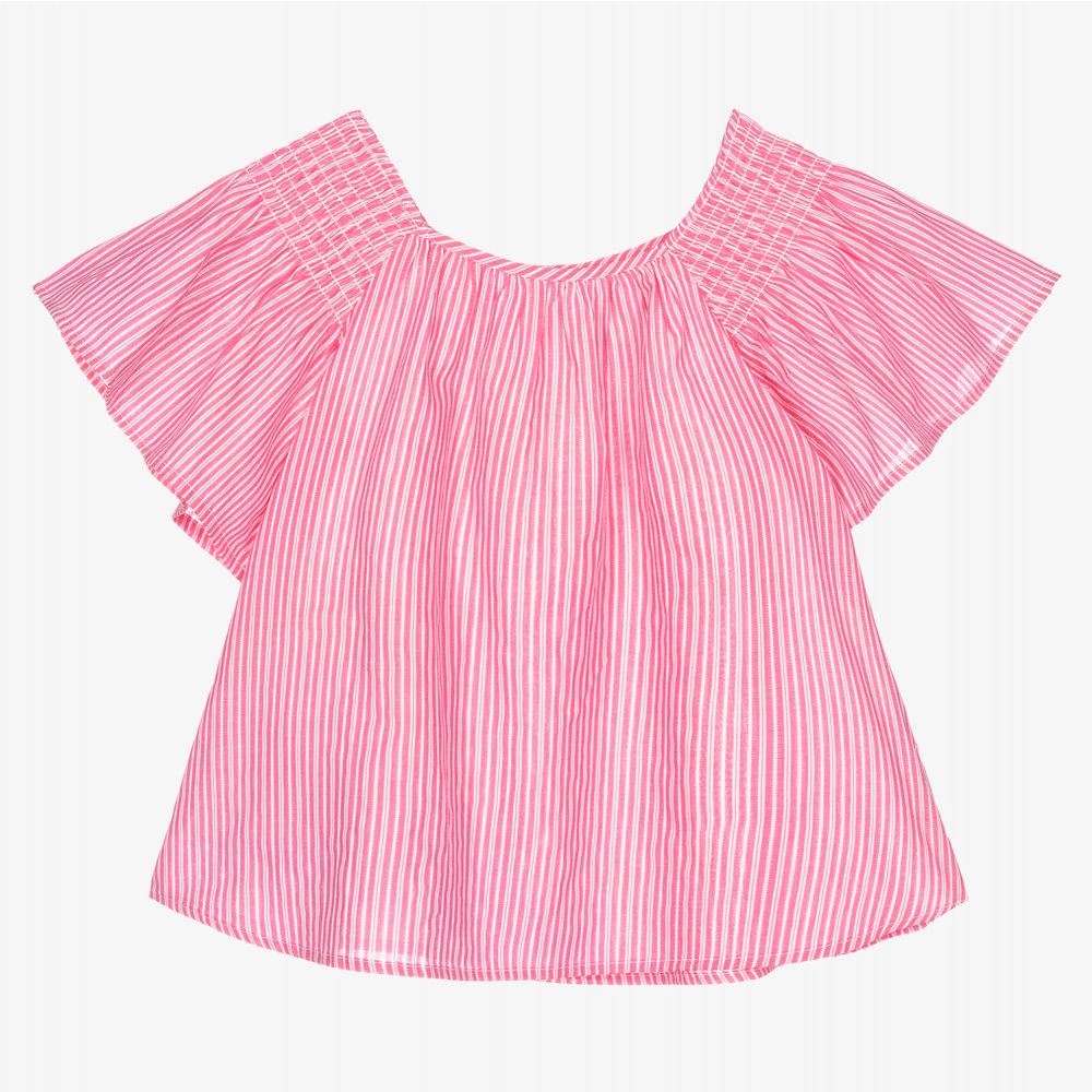 Mayoral - Розовая хлопковая блузка в полоску | Childrensalon