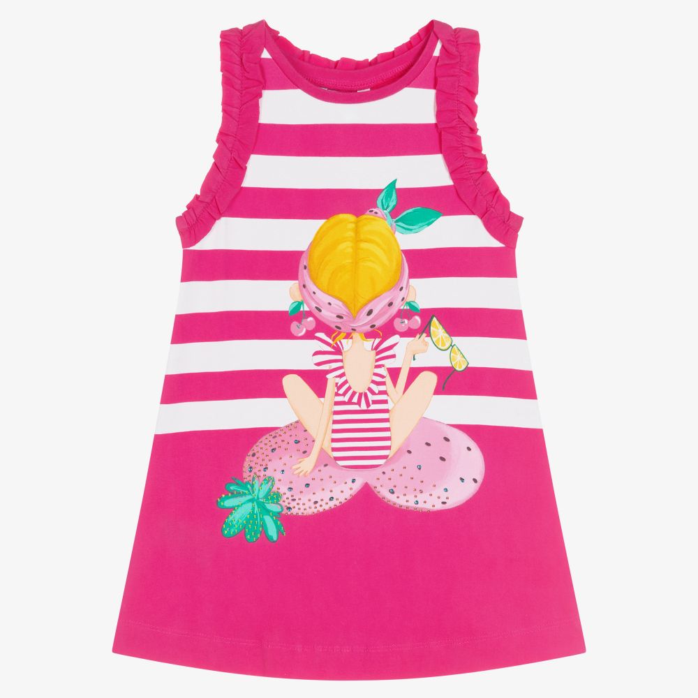 Mayoral - Pinkes Baumwollkleid mit Streifen | Childrensalon