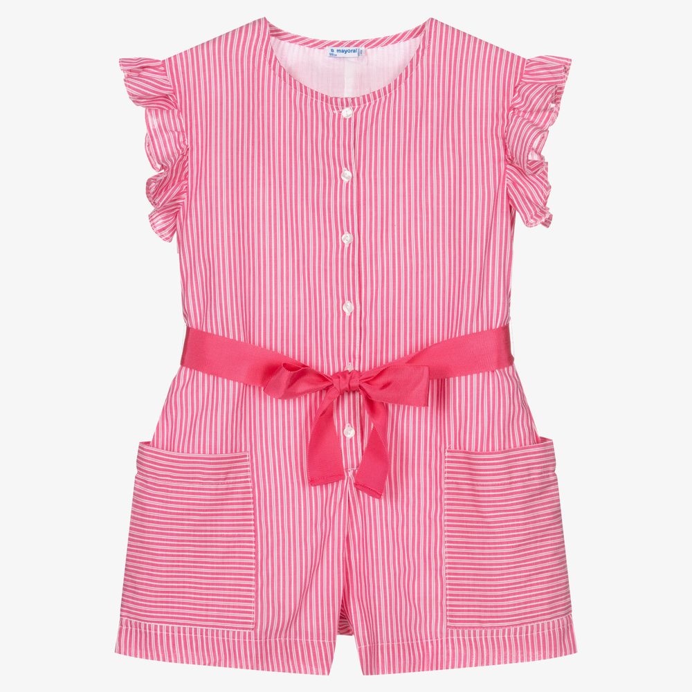 Mayoral - Pink Striped Cotton Playsuit | Childrensalon