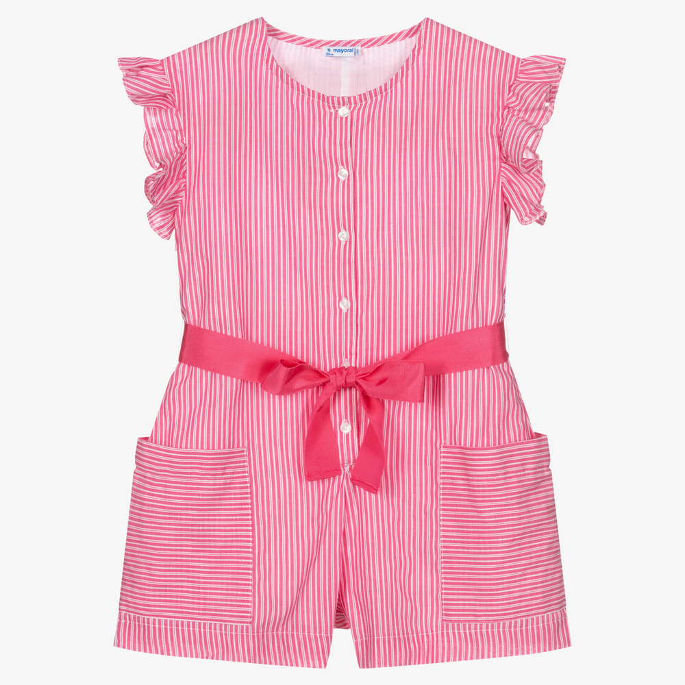 Mayoral - Combi-short rose rayé en coton | Childrensalon