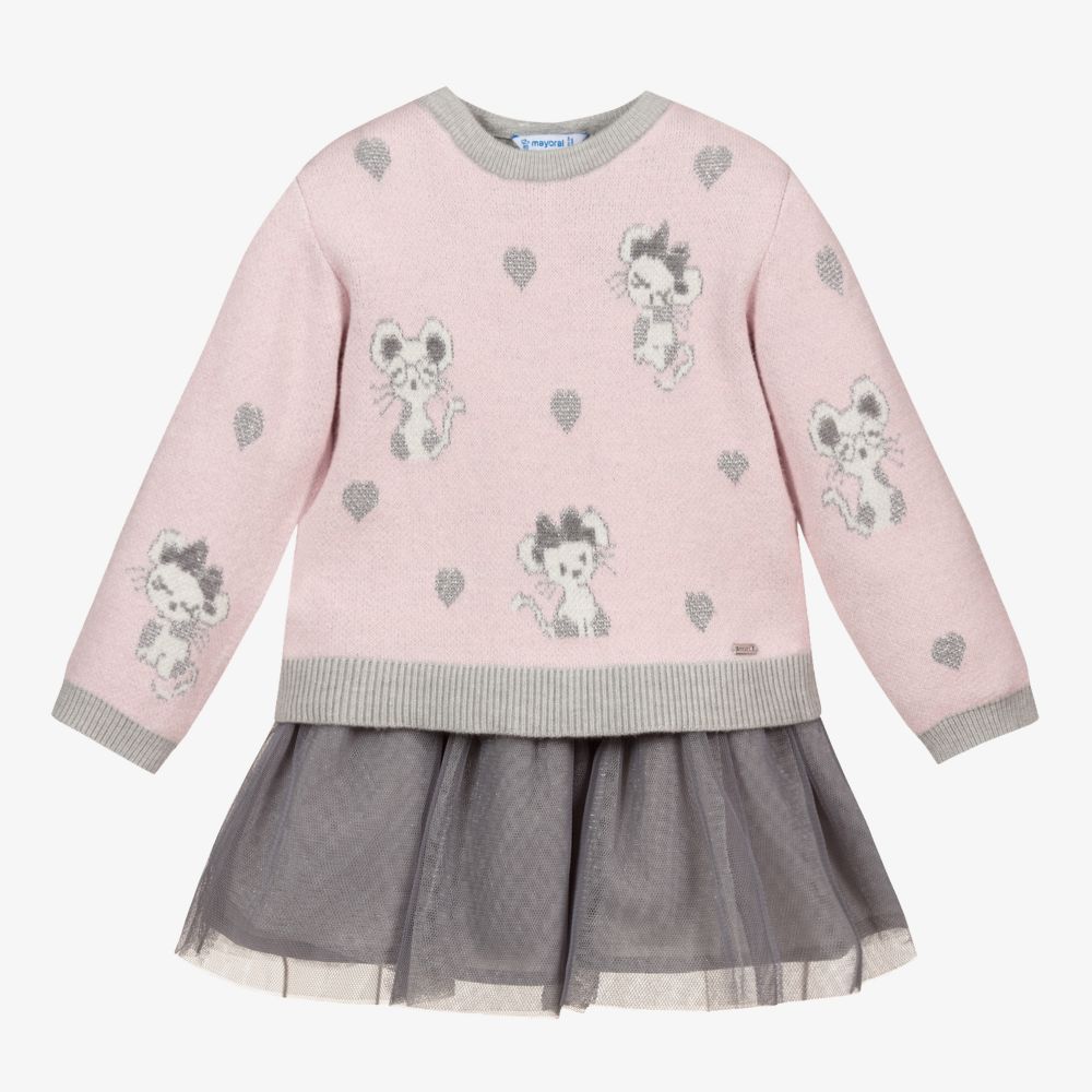 Mayoral - Комплект с розовым свитером и платьем | Childrensalon
