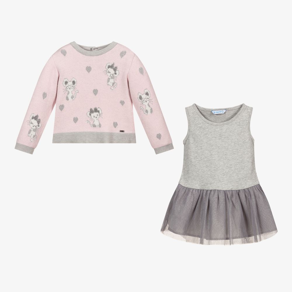 Mayoral-Pink Sweater & Dress Set | Childrensalon Outlet