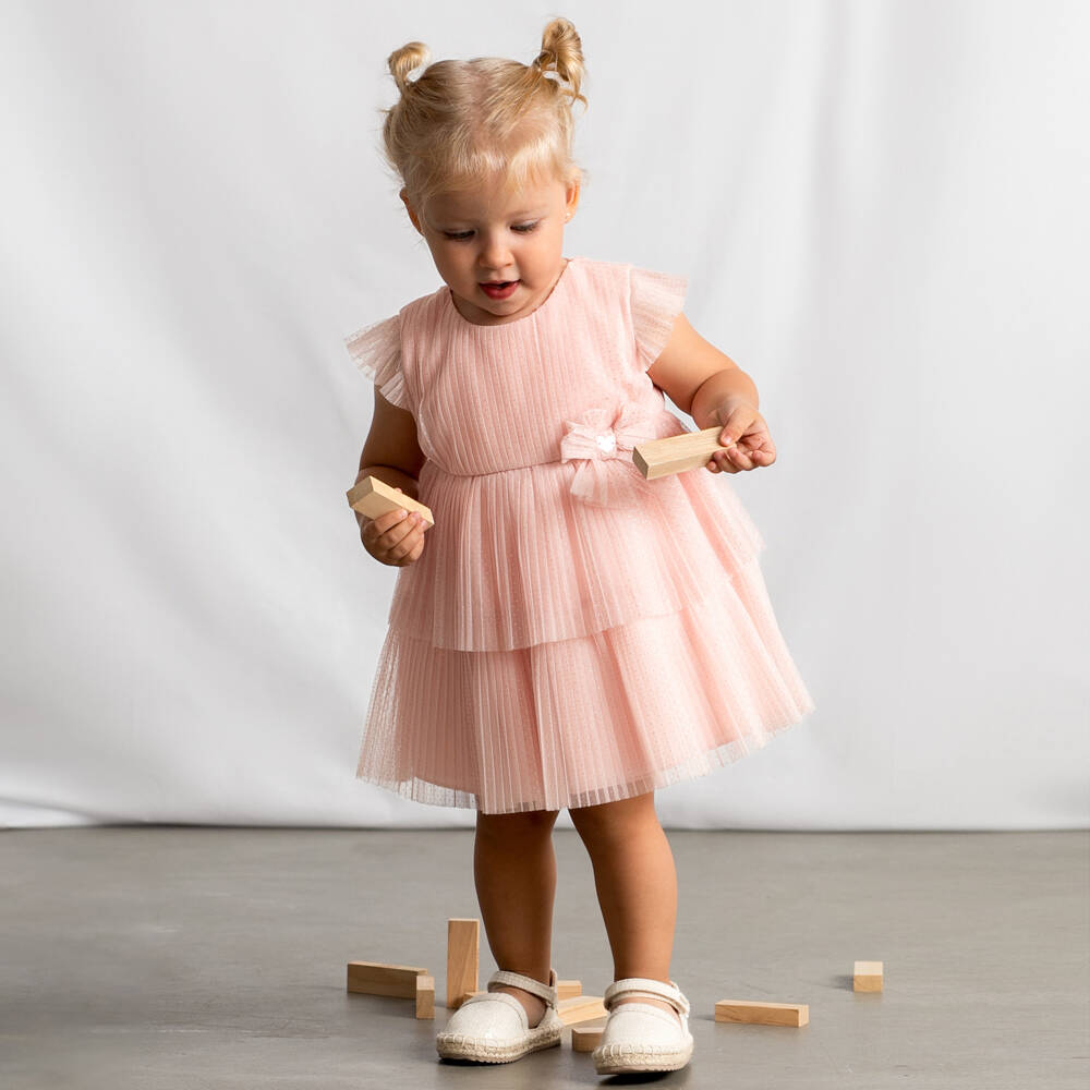 Mayoral-Pink Tulle Bow Ss Dress | Childrensalon Outlet