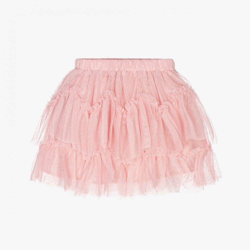 Pink tulle ruffle skirt hotsell