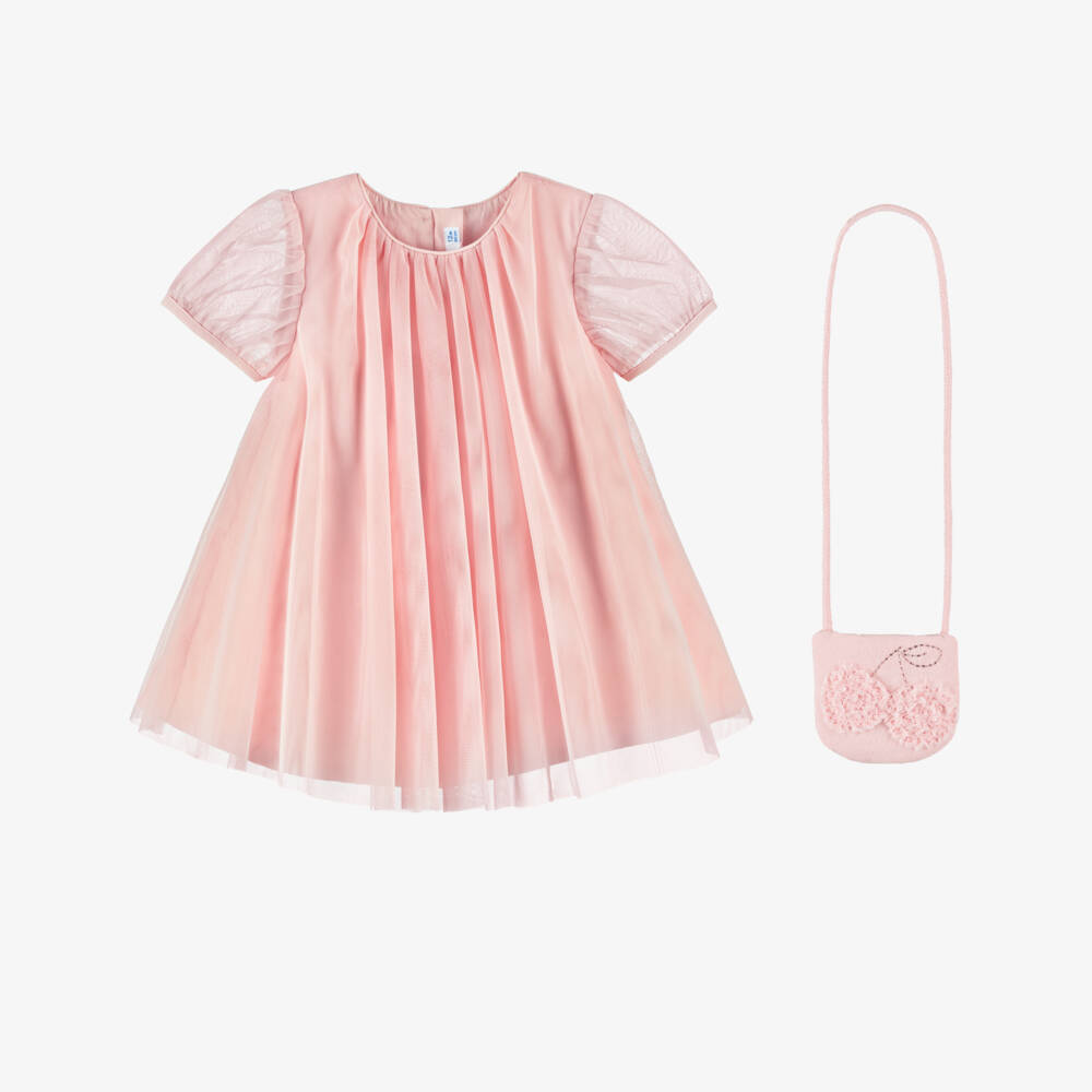 Mayoral-Pink Tulle Ss Dress & Handbag Set | Childrensalon Outlet