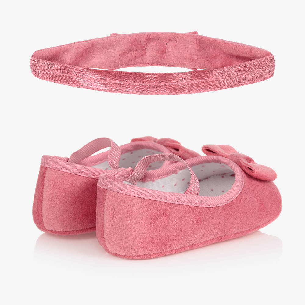 Mayoral Для новорожденных-Розовая бархатная повязка на голову и пинетки | Childrensalon Outlet