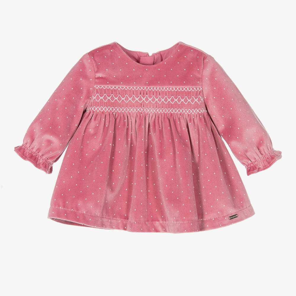 Mayoral Newborn - Розовое бархатное платье со сборками | Childrensalon