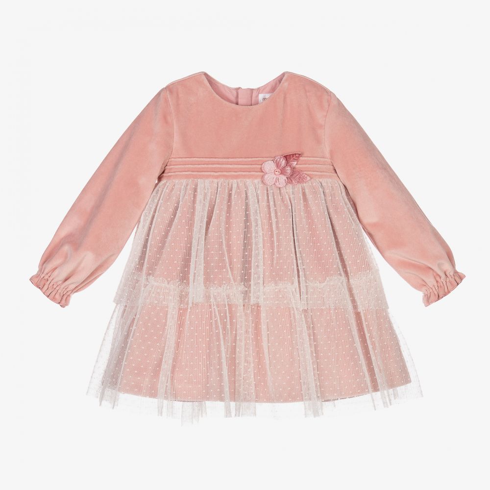 Mayoral Newborn - Розовое платье из бархата и тюля | Childrensalon